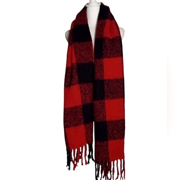 American Eagle AEO Buffalo Check Plaid Blanket Scarf Fringe - Picture 3 of 7